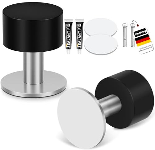 2PCs Door Stoppers for Skirtings, Heavy Duty Door Stops with Rubber & Stainless Steel Body, 3-in-1 Installation with Self-Adhesive Tape & Screws & Glue for Floor and Wall Mounted Door Stop Indoors