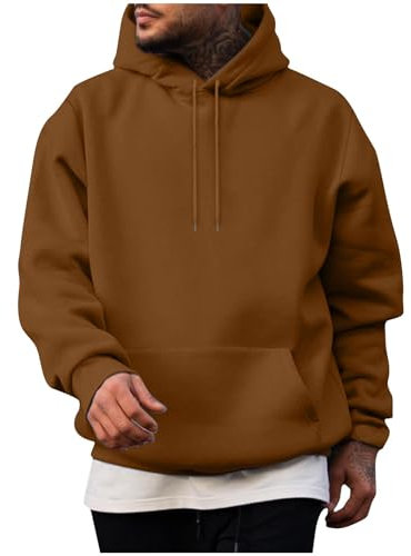 RLEHJN Winter Hoodie Herren, Kapuzenpullover Mit Kordelband Langarmshirt Mit Taschen Sweatshirt Mit Kapuzez Streetwear Einfarbige Kapuzenpulli Hoody Sportshirt Große Größen Pullover fürs Bergsteigen