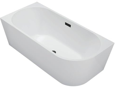 Balneo - Freistehende Badewanne - Eckbadewanne AVOLA - Acryl mit Stahlgestell - 6 Stabilisatorfüße - Überlauf und Klickverschluss - Modernes Design - links - Schwarz - 170x80cm