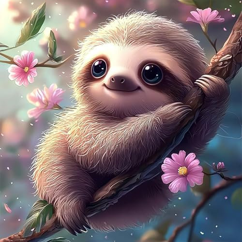 DOMROM Süßes Faultier Diamond Painting, Blumen Diamond Painting Erwachsene Kinder Tier Diamond Painting Set, Diamant Malerei Kit Diamond Art Erwachsene für Home Wand Dekor 30x30cm