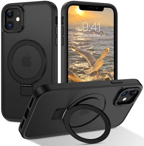 BENTOBEN Magnetic Case for iPhone 12 Mini with Stand [Compatible with Magsafe], Invisible Ring Stand Translucent Matte Anti-Slip Military Grade Shockproof Magnetic Cover for iPhone 12 mini, Black