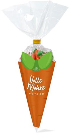 Volle Möhre Candytüte Fruchtgummis 120g | Geschenk zu Ostern | Für das Osternest und die Ostersuche | Oster Dekoration zum Backen | Für Kinder und Erwachsene