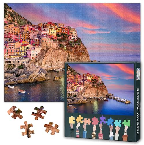 Manarola Fishing Village Jigsaw Puzzles for Adults 1000 Pieces Cinque Terre Italy Challenging Puzzle Italy Coastal Cliffside Landscape Puzzles Artwork Home Decor Gift for Puzzle Lovers 27.5x19.7