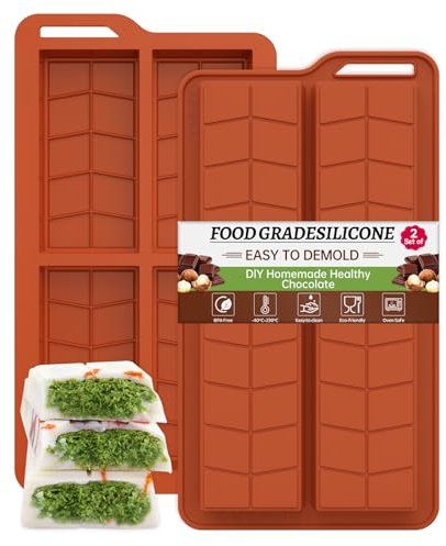 ZONBBEE Deep Chocolate Bar Moulds Silicone,Thick Dubai Chocolat Candy Form Bar Pistachio Molde Moule Kit Stuffed Large Supplies for Making Cookie Pastry Make at Home (2 Pcs)