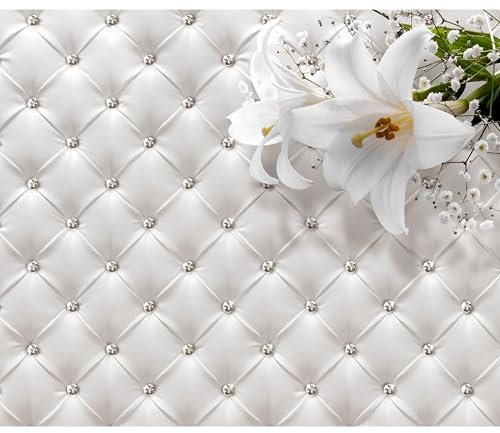murando - Papier peint imperméable nature 250x175 cm - Revêtement mural - Décoration murale pour cuisine, salle de bain - Motif blanc diamants fleurs lys cuir texture tissu fond b-C-0119-a-a