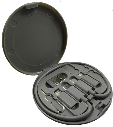 ZALUJMUS Multifunctional Data Cable Storage Box Adaptor for IOS Devices, USB-C and Micro-USB Devices Universal Data Transfer Cable (Gray)