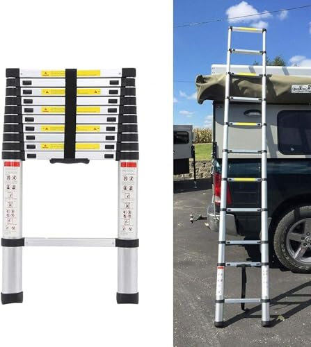 Alu Teleskopleiter 3,2M Ausziehbare Leiter, Klappleiter Stehleiter Rutschfester, aus hochwertigem Aluminium, Ausziehleiter Mehrzweckleiter, Haushaltsleiter 150 kg Belastbarkeit