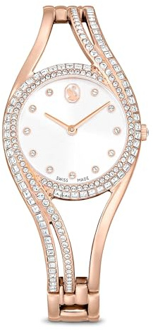 Swarovski Hyperbola Armreifuhr, Schweizer Produktion, Roséfarben, Roségoldfarbenes Finish