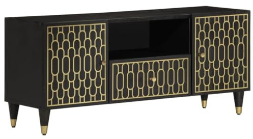 UJCHVHN Meuble TV 105 x 33 x 46 cm en bois massif de manguier, centres de divertissement et supports TV