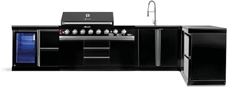 GORILLER® BLACKBACK XL2 Outdoor Kitchen, XXL Gas Grill with Refrigerator, Sink, Extra Work Surface, Storage Space and Corner, Stainless Steel, Black