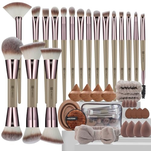 HEYMKGO 40-teiliges Makeup Pinsel Set Professionelles Multifunktionales Makeup-Kit mit doppelseitigen Makeup Pinseln für Foundation, Puder, Rouge, Concealer, Lidschatten sowie Augen- und Gesichts