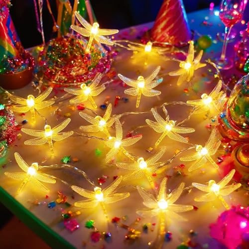 HHMTAKA Libellen-Lichterkette, 3 m, 20 LEDs, USB-betrieben, dekorative Lichterkette für Innenbereich, Schlafzimmer, Hochzeit, Party, Geburtstag, Valentinstag, Weihnachtsbaumschmuck