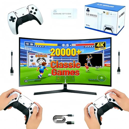 M15 Consola De Juegos Retro,Game Stick con 20,000+ Juegos Clásicos,Emulador Consola Retro con 2 Mandos Inalámbricos,Mando Inalámbrico Dual De 2,4 GHz,Regalo para Niños Y Adultos