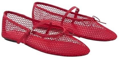 FJIXUO Zapatos de Malla con Punta Redonda for Mujer, Bailarinas Rejilla Verano Agujeros y Correa Hebilla, Elegantes, Suaves Transpirables para Presentaciones De Danza