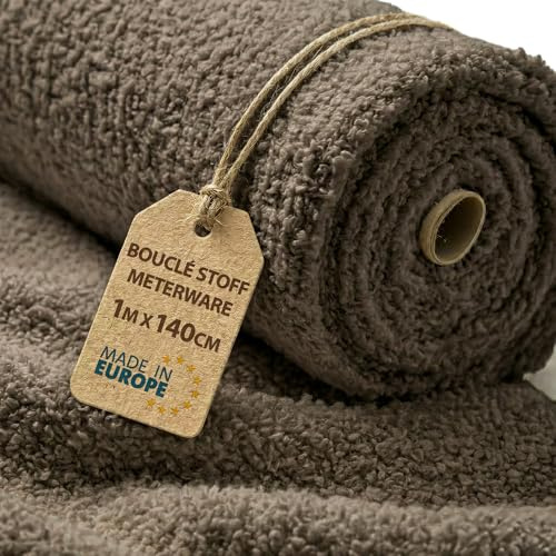 Bouclé Stoff Meterware 1 M x 140 cm Teddystoff – Möbelstoff Polsterstoff für Sofa Sessel Bezug Kissen Decken Gardinen weich und strapazierfähig mit Oeko Tex Braun