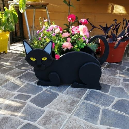 Entzückender siamesischer Katzen-Blumentopf für Gartendekoration, perfekt für den Innen- und Außenbereich, einzigartige Idee für Katzenliebhaber (schwarze Katze)