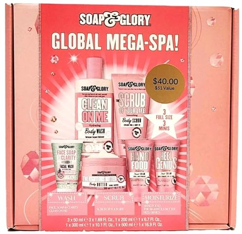 NEW SOAP GLORY FEELING SPA-STRUCK Gift Set, Body Scrub, Body Wash, Hand Cream, Body Butter, Shea Butter, Rose Scent, Pink