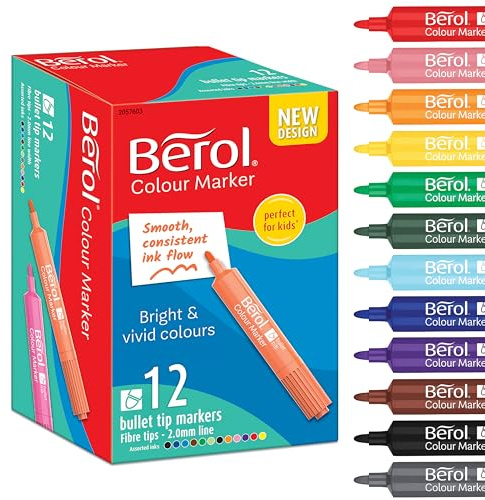 Berol Colour Marker Rundspitze, verschiedene Farben, 12 Stück
