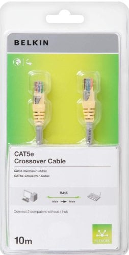 Belkin F3X126cp10MGYYM Cavo di rete incrociato CAT5e, RJ45 crossover UTP, lunghezza di 10 metri, grigio con copri connettori giallo