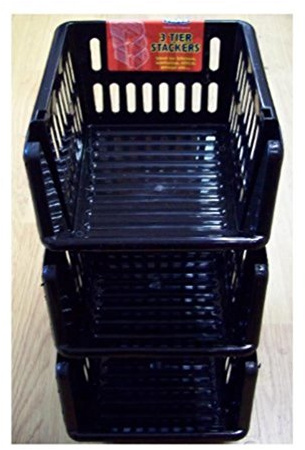 Whitefurze Stacking Basket Set of 3, Black, 18 cm