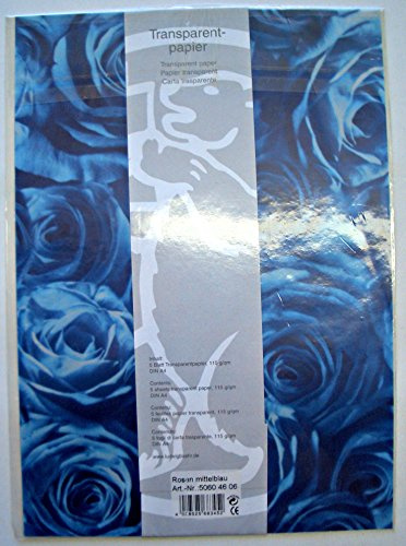 Transparentpapier Rosen mittelblau, 5 Blatt, 115g/qm, DIN A4