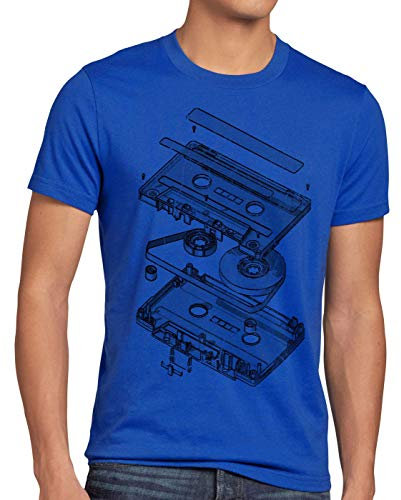 style3 DJ Tape Herren T-Shirt Kassette 3D Turntable Retro, Größe:XL, Farbe:Blau