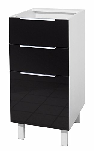 BERLIOZ CREATIONS CT4BN Unterschrank für Küche mit 3 Schubladen, in schwarzem Hochglanz, 40 x 52 x 83 cm, 100 Prozent französische Herstellung