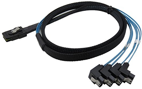 CableDeconn Mini SAS 36P SFF-8087 auf 4 SATA 7-Pin 90 Grad Target Festplatten-Datenkabel, 1m, blau