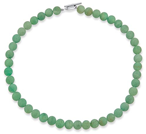 Bling Jewelry Einfache 7MM Kugelperlen Gefärbte Grüne Achat Simulierte Jade Lange Halskette Für Frauen .925 Sterlingsilber 19 Zoll