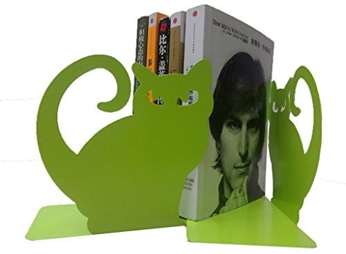 1 Pair Vivid Lovely Persian Cat Bookends for Shelves Cat Statue Book End Decorative Animal Metal Bookends (Green)