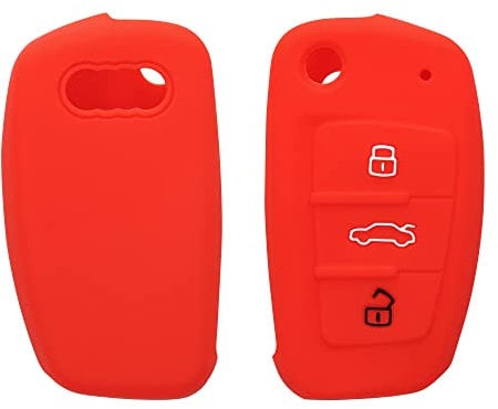 kwmobile Key Cover Compatible with Audi 3 Button Flip Key - Soft Silicone Car Key Fob Holder Protector Case - Red