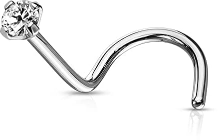 14K Or Blanc Broche mis 1,5 MM Rond CZ Pierre 20 Gauge Nez vis Piercing Narine