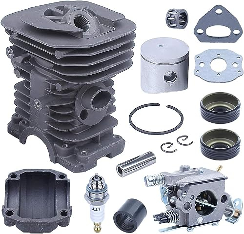 Adefol 38 mm Cilindro Pistón Kit Carburador para Husqvarna 136 137 141 142 Motosierra 530071345 530071987 con Ingesta Sello de Aceite
