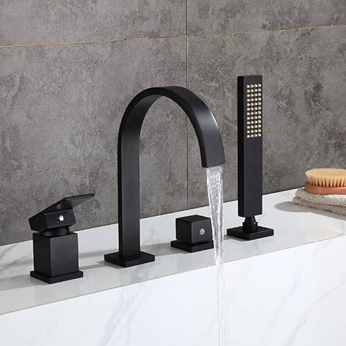 Hongala Robinet de baignoire moderne en cascade noir mat avec douche