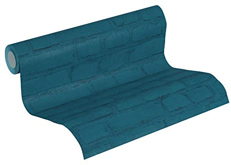 A.S. Création papier peint intissé Neue Bude 2.0 Edition 2 Stones & Structure papier peint brique 10,05 m x 0,53 m bleu vert noir 374144 37414-4