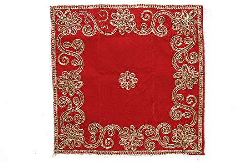 Große Pooja-Matte Aasan roter Samt, dekoratives Tuch (Größe: 45,7 x 45,7 cm) für Mehrzweck-Puja-Dekorationen