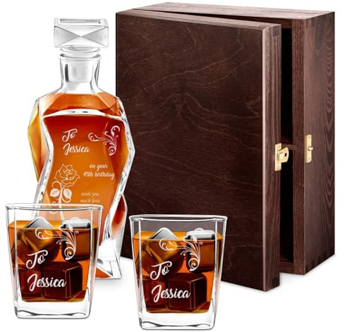 Maverton Classic Curve Whiskey Decanter Set with 2/4/ 6 Glasses | You can Personalise Tumblers as Gift, 700 ml Universal Carafe, Birthday