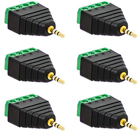 6X Klinken Stecker 2,5 mm Adapter > Terminal Block 4-Pin Schraub Klemmen Vergoldet