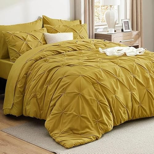 Luxury Alford Alexander Pin Tuck Pinch Pleat Duvet Quilt Cover Reversible Diamond Bedding Set With Matching Pillowcases Mustard Single 137cm x 200cm Approximate