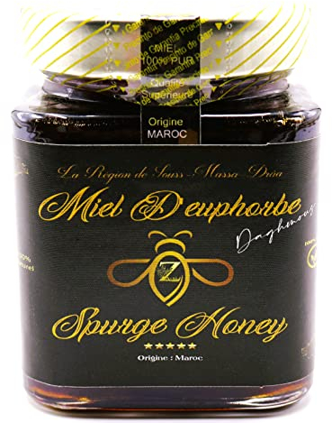 Miel d'Euphorbe 100% pur & Naturel. Miel Cru de (Daghmous) Vraie Premium -500g - Recueilli Au Maroc - De La Qualité La Plus Fine, Une Grande Variété De Saveurs Délicieuses.