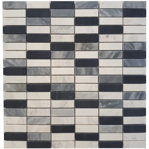 Estile Mosaico Mosaifliesen Bianco Carrara Mosaik Matte Schwarz/Grau/Weiss 30x30 cm Naturstein Fliesen M663