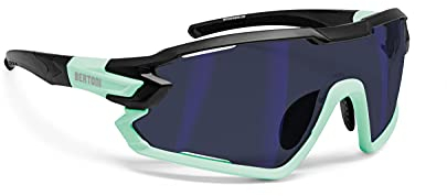 BERTONI Fahrradbrille Sport Sonnenbrille Radbrille MTB mit Sehstärke für Brillenträger mod. QUASAR (Schwartz-Aquamarin/Blau Verspiegelt)
