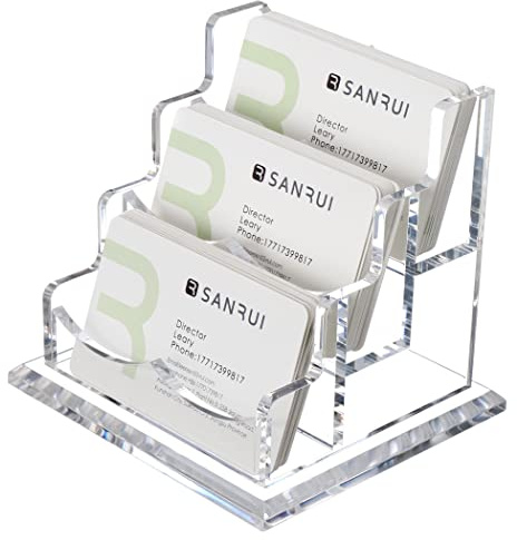 YUXUN Business Card Holder Display for Desk, Clear Acrylic Cards Organizer 3 Tier 3 Slots, Business Card Stand for Men and Women 1 Pack (3 slots) 3slots