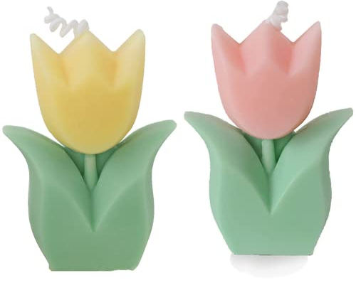 2 velas con forma de flor de tulipán, velas estéticas para decoración del hogar, velas aromáticas de soja de parafina para decoración del hogar, accesorios de fotos, regalo de boda (rosa, amarillo)