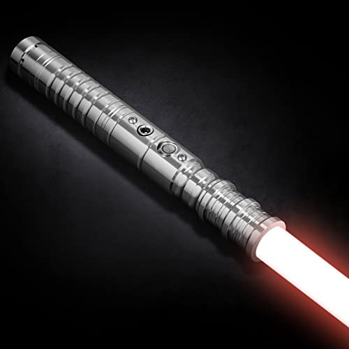 InLoveArts Lightsaber with Sound Effect RGB 7 Colours Changeable FX Lightsaber Long Rechargeable Portable Light Saber Sword Toy with Metal Hilt for Kids, Adults, Costume Party (Silver 63cm)