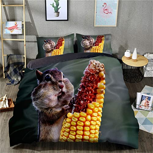 WalfiaA 3D-gedruckte Bettwäsche, Bettbezug, Chipmunk, Bettbezug-Set, 3-teilig, weiche Mikrofaser-Bettwäsche (Doppelgröße 200 x 200 cm, 1 Bettbezug + 2 Kissenbezüge)