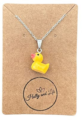 Duck Necklace, Rubber Duck Necklace, Silver Plated Chain, Ducky Necklace, Yellow Duck Necklaces, Novelty Necklace, BFF