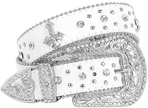 SUOSDEY Strass Nietengürtel Damen Herren Bling Kreuz Kronen Cowboy Cowgirls Western Ledergürtel fur Jeans Kleids Hose