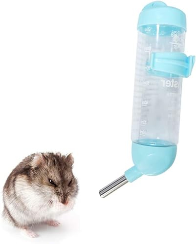 Andiker Hamster Dispenser Bottle, No Drip Plastic Hanging Water Bottle Automatic Water Bottle Dispenser Cage Bowl with 2 Rolling Balls for Rabbit, Guinea Pig, Rat, Gerbil, Chinchilla (125ml,blue)