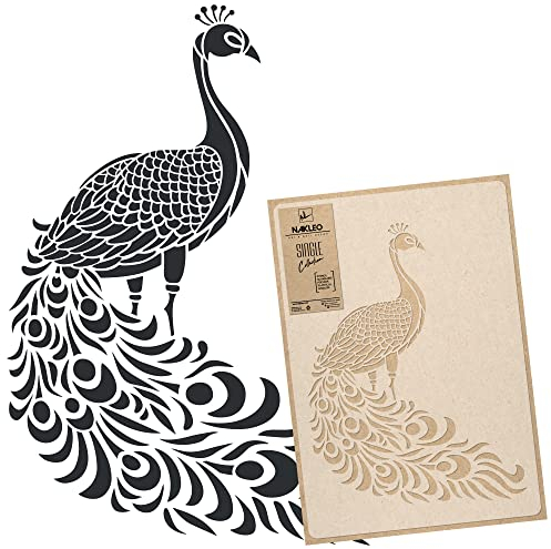 NAKLEO Große Malschablonen 59x95 cm, Chinesisch Japanisch Königlich Pfau Muster, Wiederverwendbare Kunststoff Wandschablone DIY Handwerk, Holz Möbel Boden Stoff